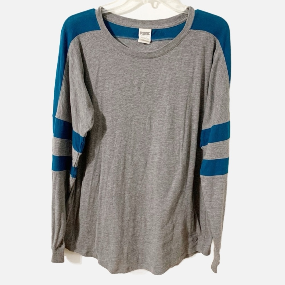PINK Victorias Secret Jersey Style Long Sleeve Top Stripe Detail on Sleeve Cuffs